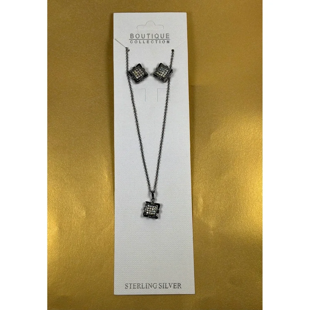 Sterling Silver Marcasite Style Necklace and Matching‎ Earring Set